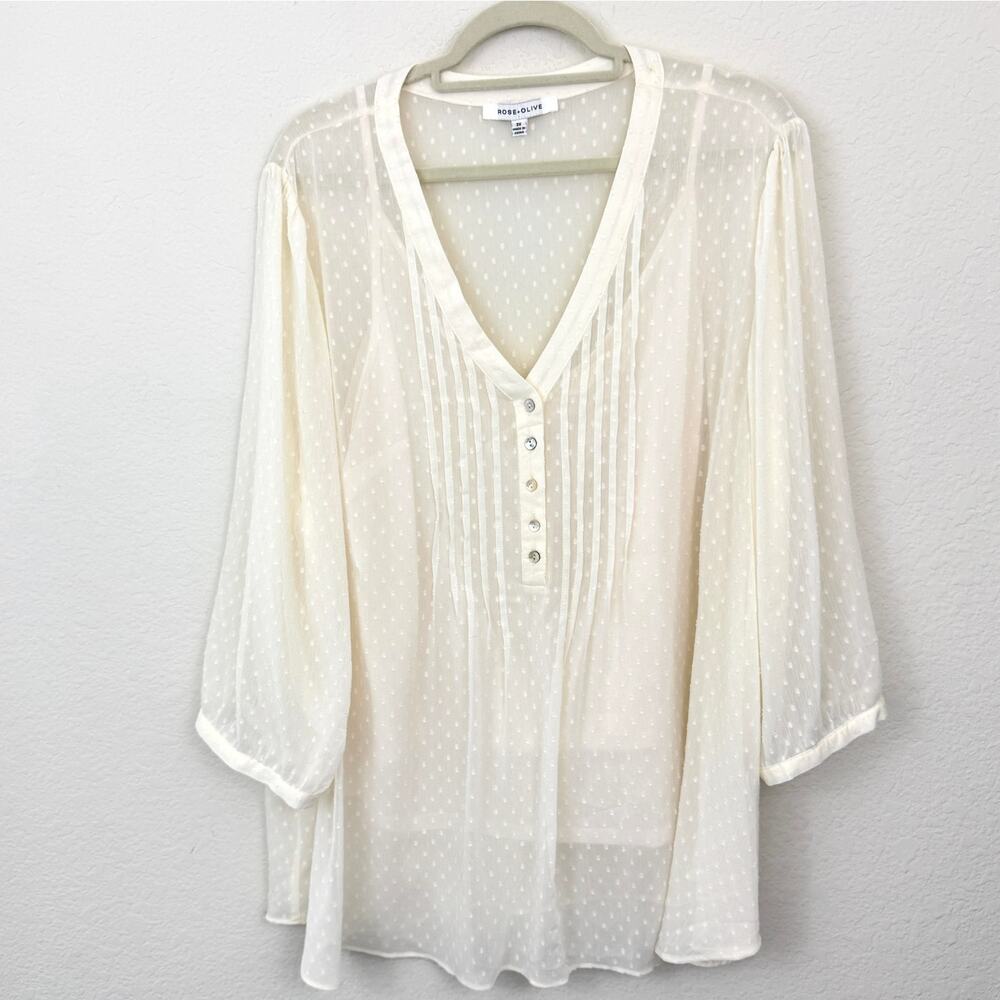Rose + Olive Womens Swiss Dot Blouse Tank Set Size 3X Minimal Pleated Cream